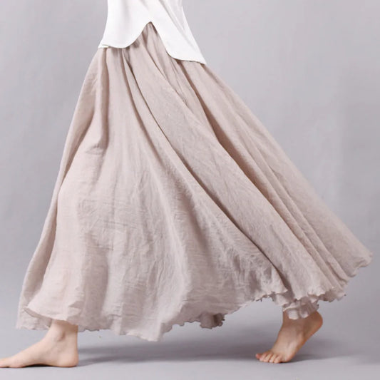 2020 Women Linen Cotton Long Skirts Elastic Waist Pleated Maxi Skirts Beach Boho Vintage Summer Skirts Faldas Saia