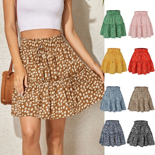 2021 Hot Sexy Ins Women&#39;s High Waist Fashion Printed Skirt Bohemian Style Small Floral A-line Female Mini Skirts Womens