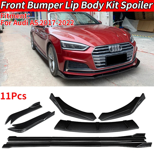 For Audi A5 2017 2019 2022 Car Front Bumper Splitters Lip Body Kit Spoiler Side Skirts Extensions Rear Wrap Angle Shark Fins ABS